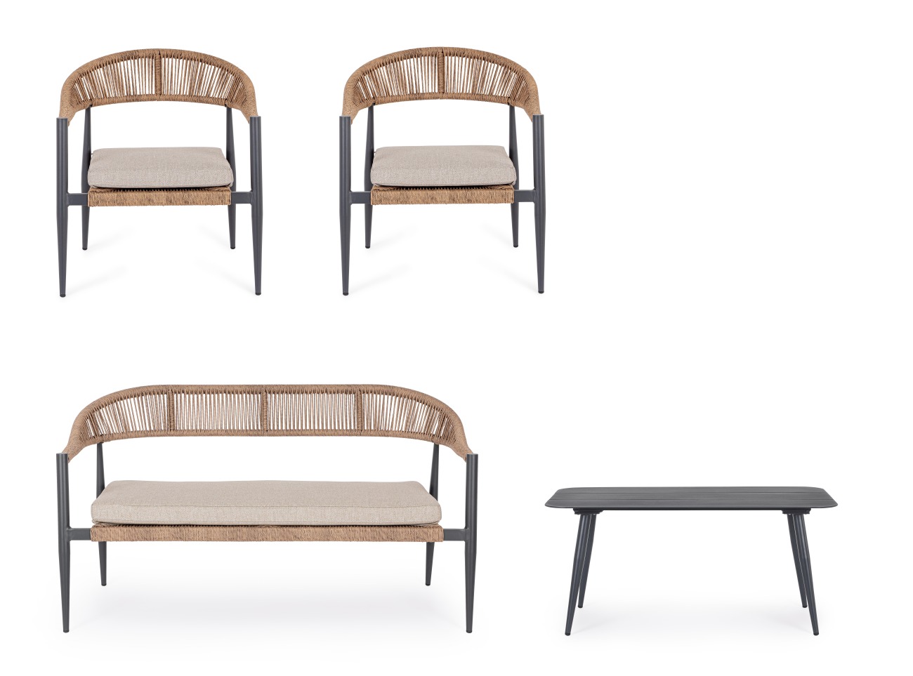 Garten-Set Jandia 4er Gruppe, Anthrazit / Natur