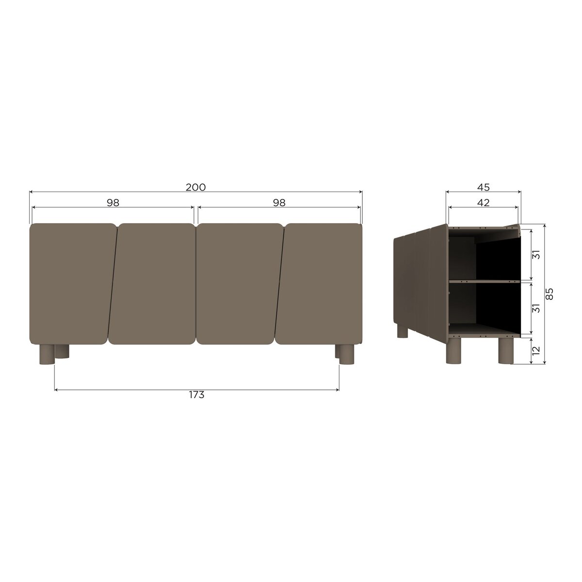 Sideboard Root - Kiefernholz Truffle Braun, 200 cm