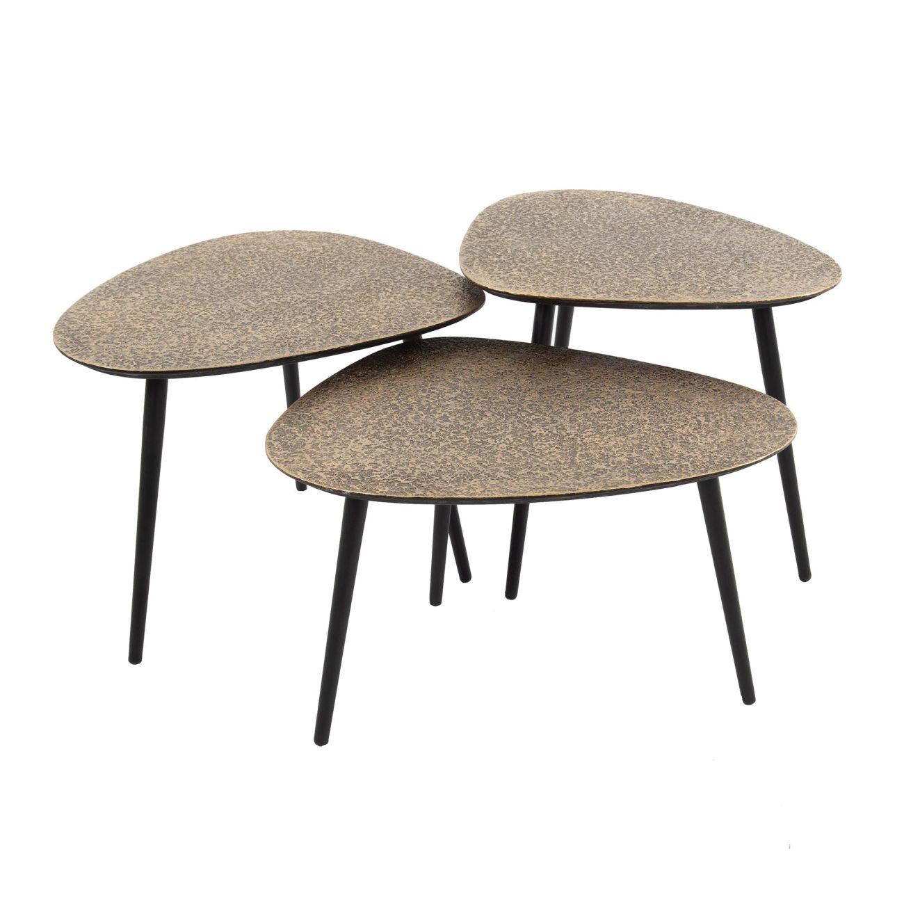 3er-Set Couchtisch Metlule - Metall in Gold, Dreieckig