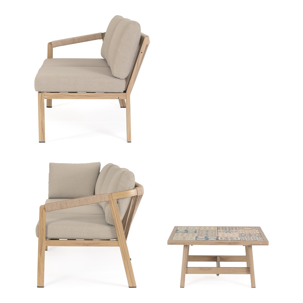 Gartenecksofa Kalimera - Aluminium Desert Sand, Olefin Taupe, inkl. Couchtisch