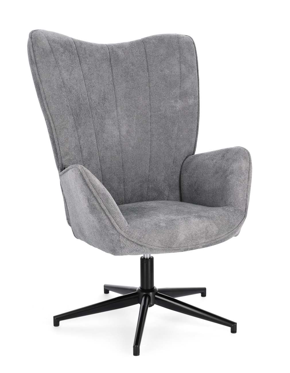 Der Drehsessel Inas überzeugt mit seinem modernen Stil. Gefertigt wurde er aus Stoff, welcher einen grauen Farbton besitzt. Das Gestell ist aus Metall und hat eine schwarze Farbe. Der Sessel besitzt eine Sitzhöhe von 50 cm.