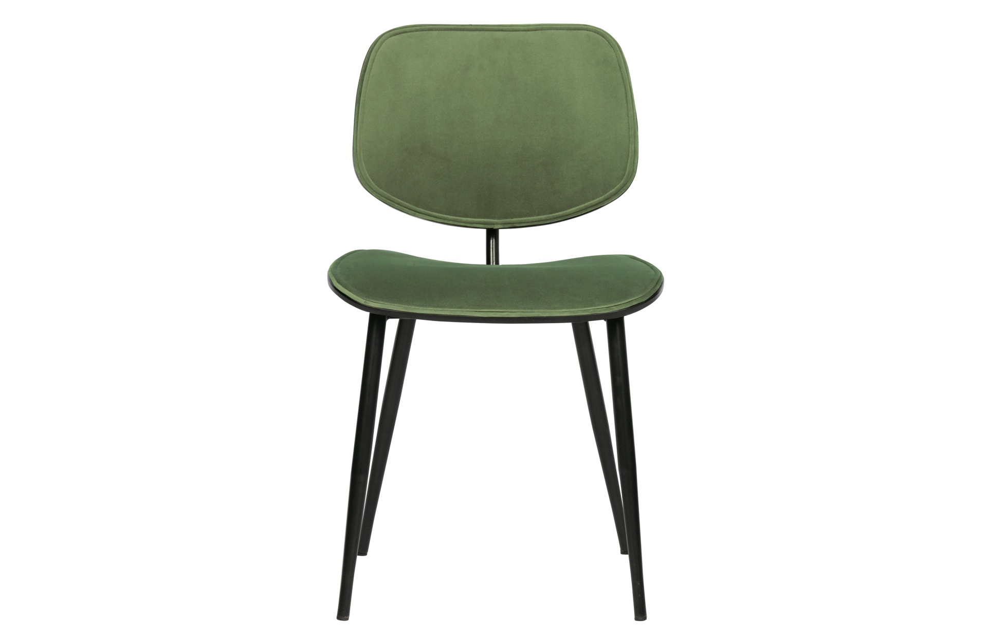 Der Esszimmerstuhl Jackie überzeugt mit seinem modernen Design. Gefertigt wurde er aus Samt, welches einen grünen Farbton besitzt. Das Gestell ist aus Metall und hat eine schwarze Farbe. Der Stuhl verfügt über eine Sitzhöhe von 47 cm.