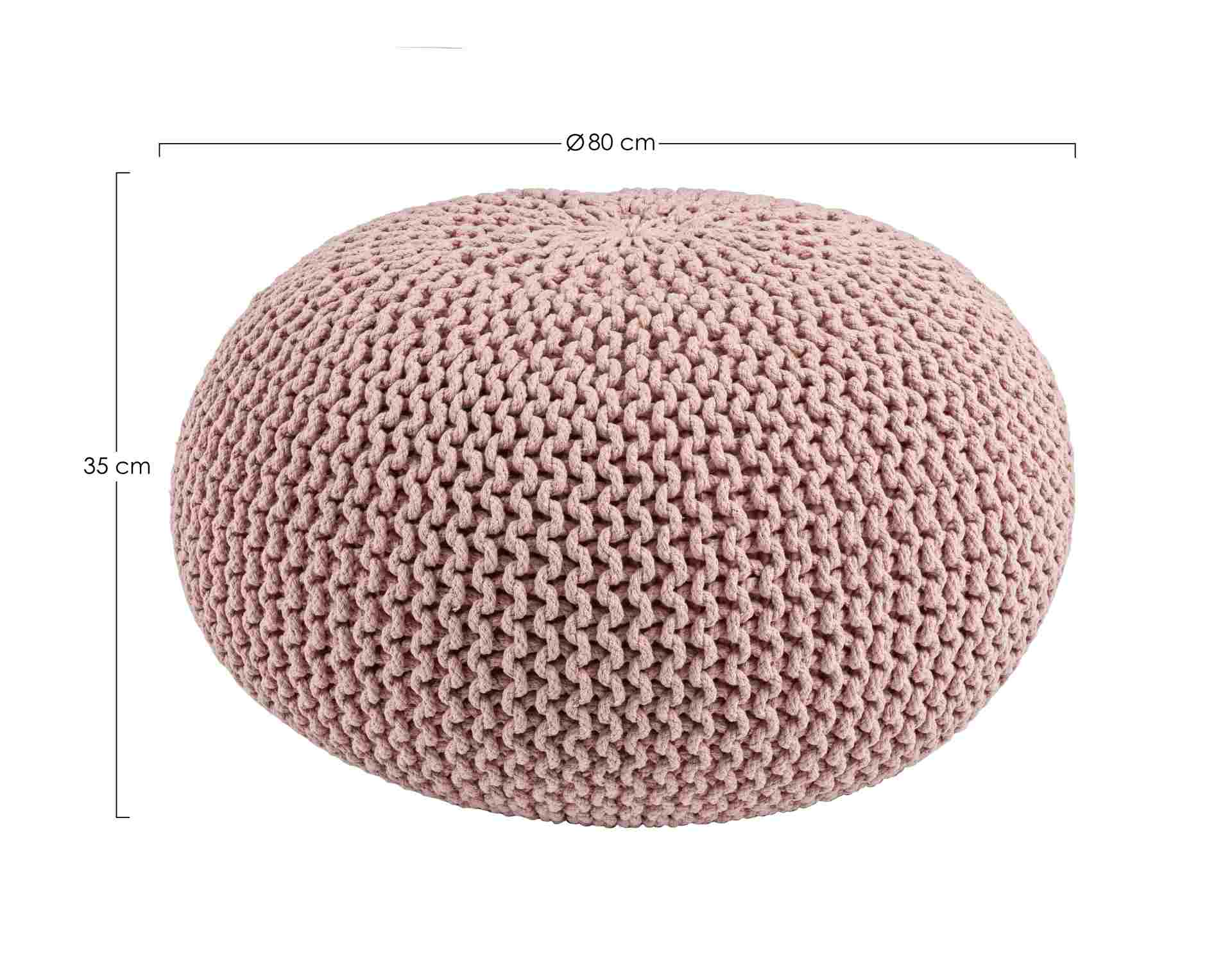 Der Pouf Geflecht überzeugt mit seinem modernen Design. Gefertigt wurde er aus Baumwolle, welche einen rosa Farbton besitzt. Die Füllung ist aus Polystyrol. Der Durchmesser beträgt 80 cm.
