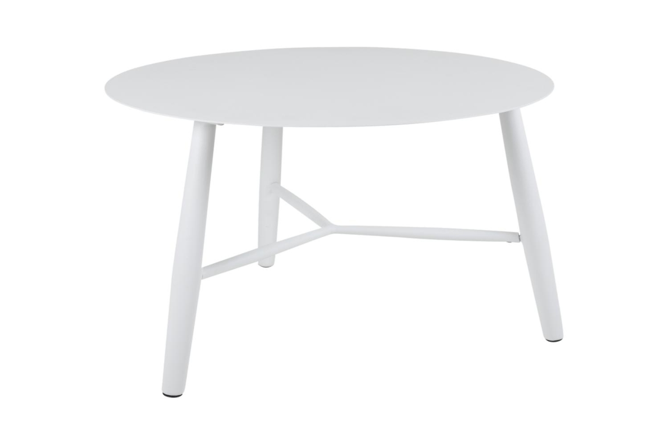 Der Gartenbeistelltisch Vannes überzeugt mit seinem modernen Design. Gefertigt wurde die Tischplatte aus Metall, welche einen weißen Farbton besitzt. Das Gestell ist auch aus Metall und hat eine weiße Farbe. Der Tisch besitzt einen Durchmesser von 75 cm.