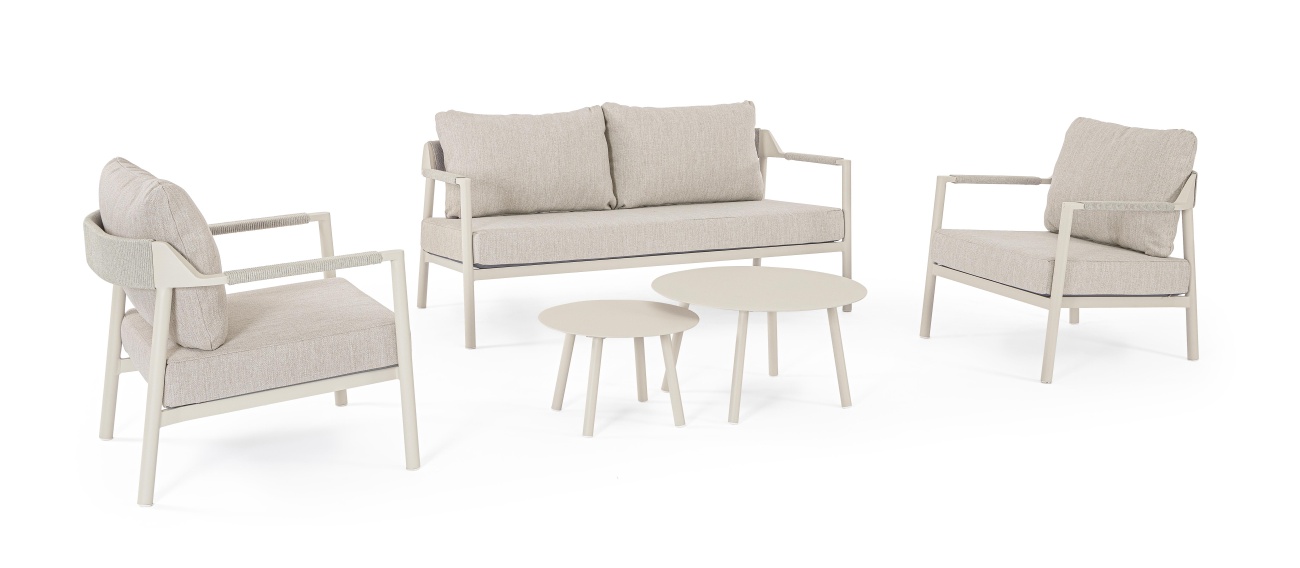 Garten-Set Ropery 5er Gruppe, Aluminium und Olefin, modern, Beige Hellgrau, inkl. Kissen, für 3–4 Personen