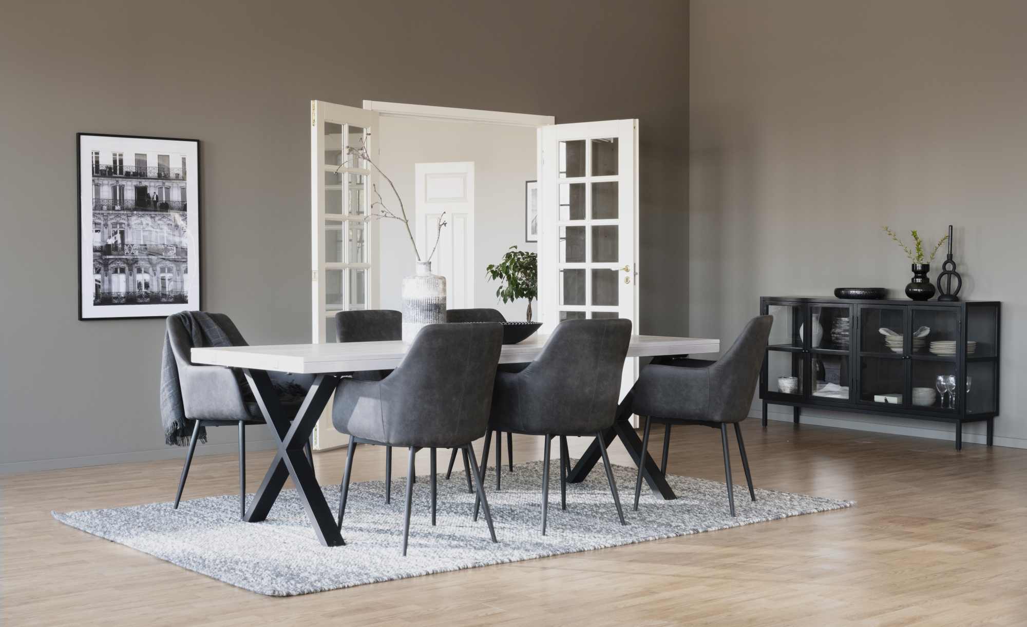 Komfortabel & schön – Esstisch Brooklyn, X-Gestell, 220cm, Whitewash.