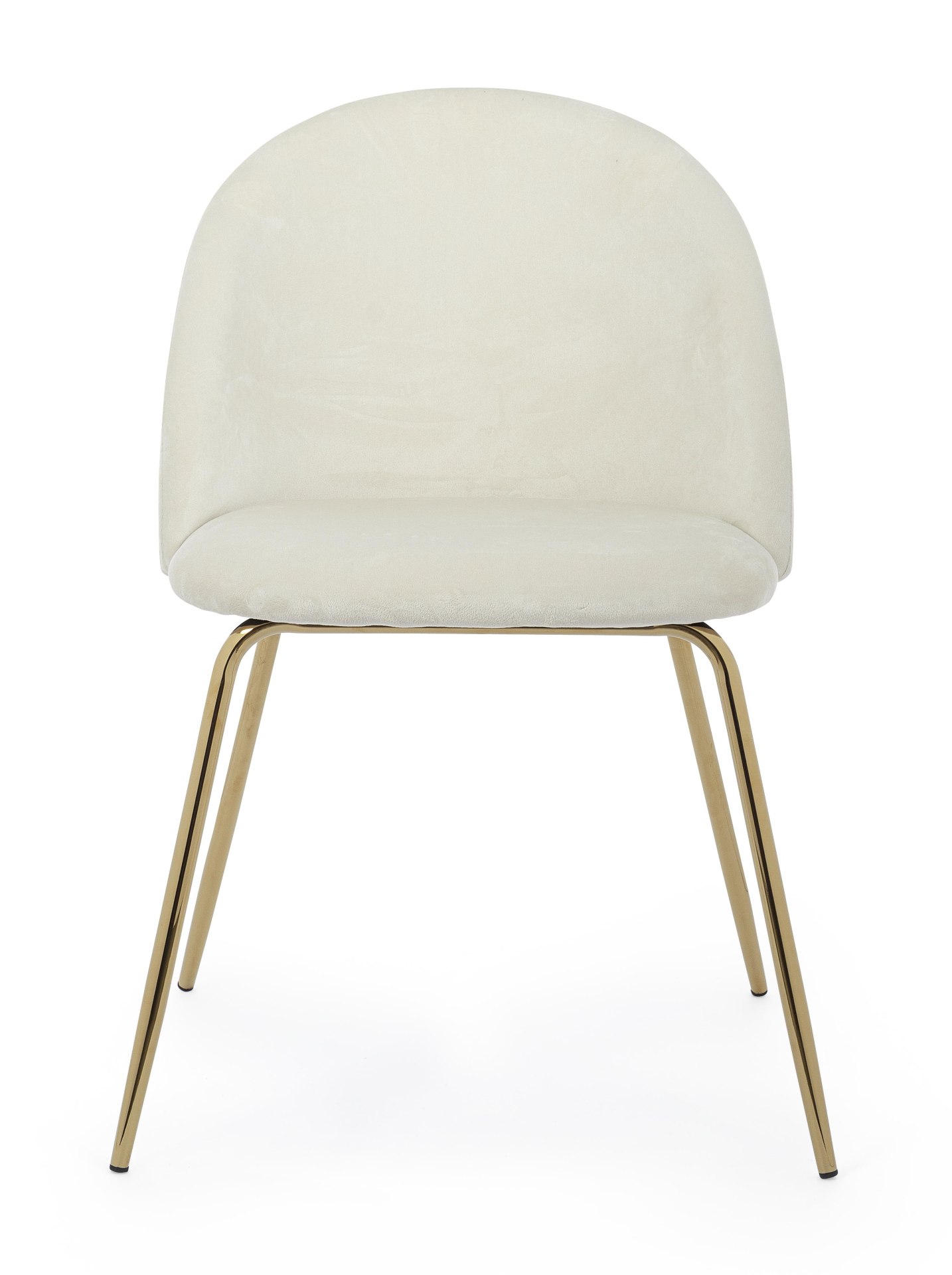 Der Esszimmerstuhl Tania überzeugt mit seinem modernem Design. Gefertigt wurde der Stuhl aus einem Samt-Bezug, welcher einen weißen Farbton besitzt. Das Gestell ist aus Metall und ist in einem goldenem Farbton. Die Sitzhöhe beträgt 46 cm.