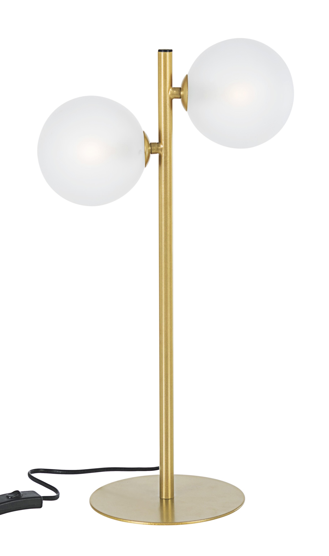 Die Tischleuchte Balls überzeugt mit ihrem modernen Design. Gefertigt wurde sie aus Metall, welches einen goldenen Farbton besitzt. Die Lichtquellen sind aus Milchglas. Die Lampe besitzt eine Höhe von 54 cm.