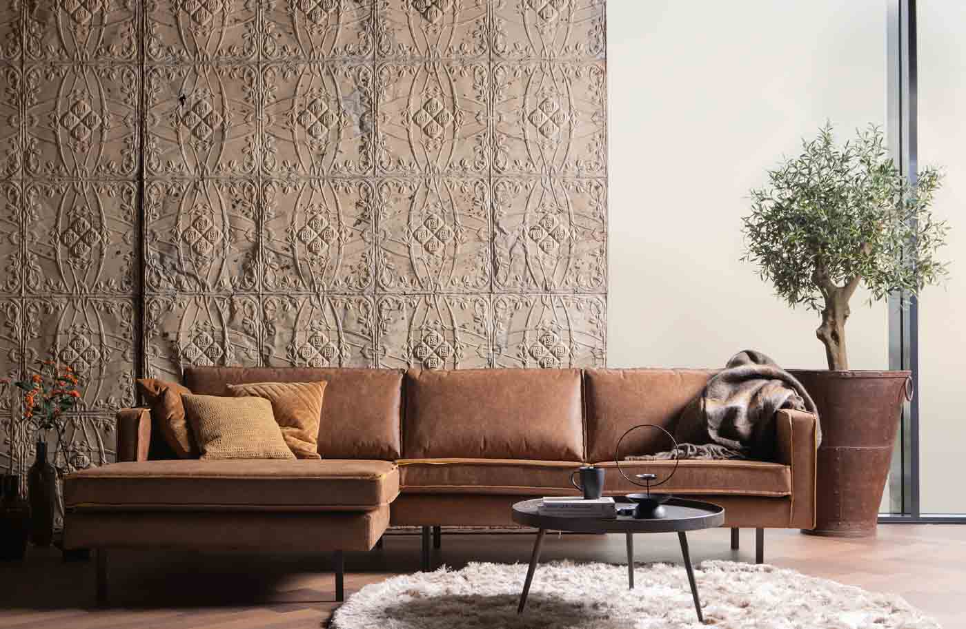 Ecksofa Rodeo Chaiselongue Eco Leder, links Cognac