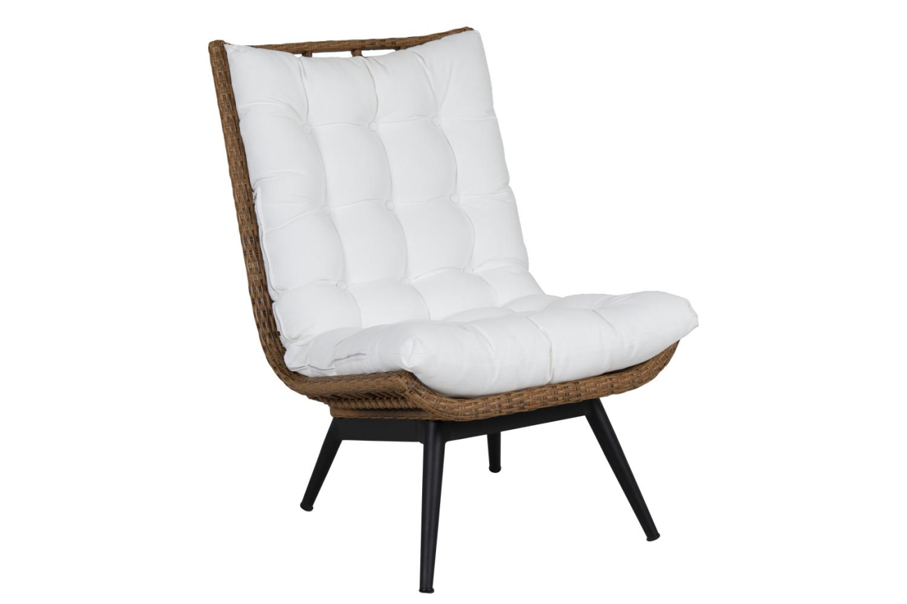 Der Gartensessel Covelo überzeugt mit seinem modernen Design. Gefertigt wurde er aus Rattan, welches einen braunen Farbton besitzt. Das Gestell ist aus Metall und hat eine schwarze Farbe. Die Sitzhöhe des Sessels beträgt 48 cm.