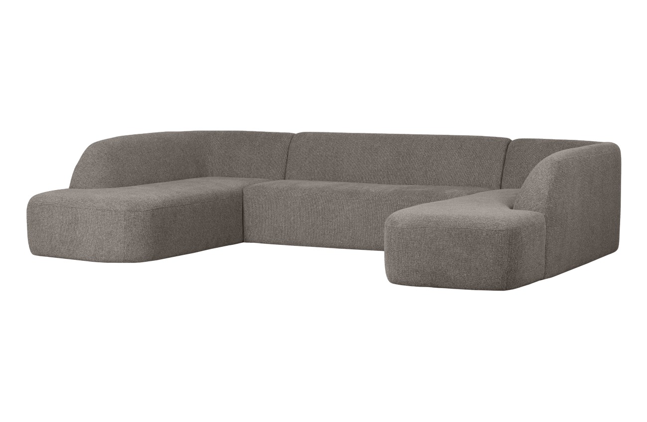 Sofa Sloping U-Form aus Melange-Stoff, Grau