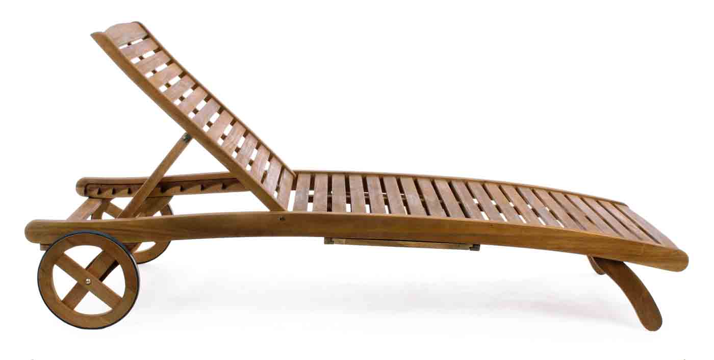 Gartenliege Noemi aus Akazienholz mit Rollen und verstellbaren Kopfteil Gartenliege Noemi aus Akazienholz
