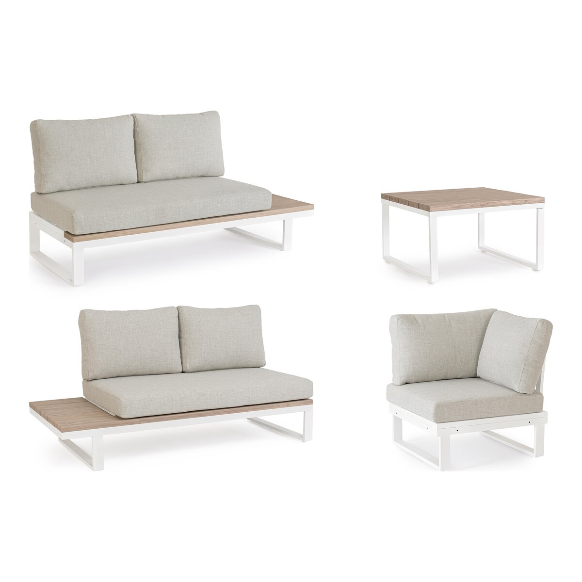 Gartenecksofa Zelmar - Aluminium Off-White & Olefin Grau, inkl. Couchtisch