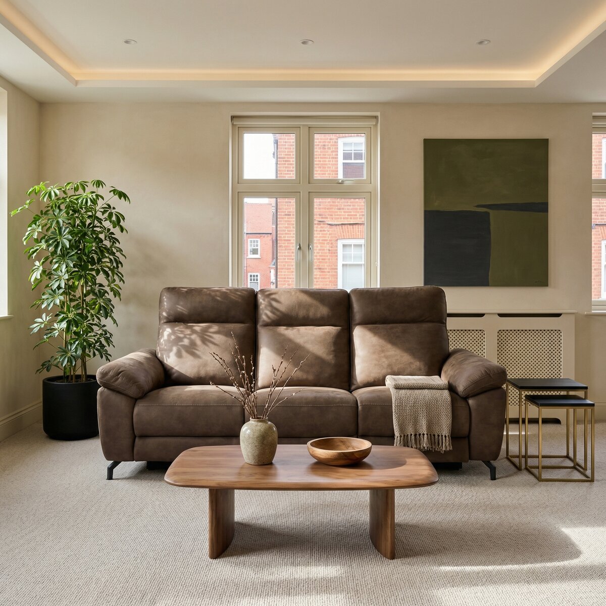3-Sitzer Relaxsofa Astella Stoff Taupe - Elektrisches Sofa mit Liegefunktion & USB | 3-Sitzer | Taupe