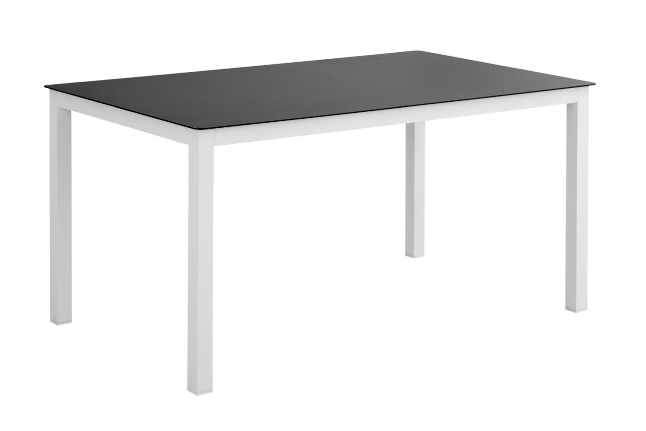 Der Gartenesstisch Rana überzeugt mit seinem modernen Design. Gefertigt wurde die Tischplatte aus Metall und hat eine weiße Farbe. Das Gestell ist auch aus Metall und hat eine weiße Farbe. Der Tisch besitzt eine Länge von 150 cm.