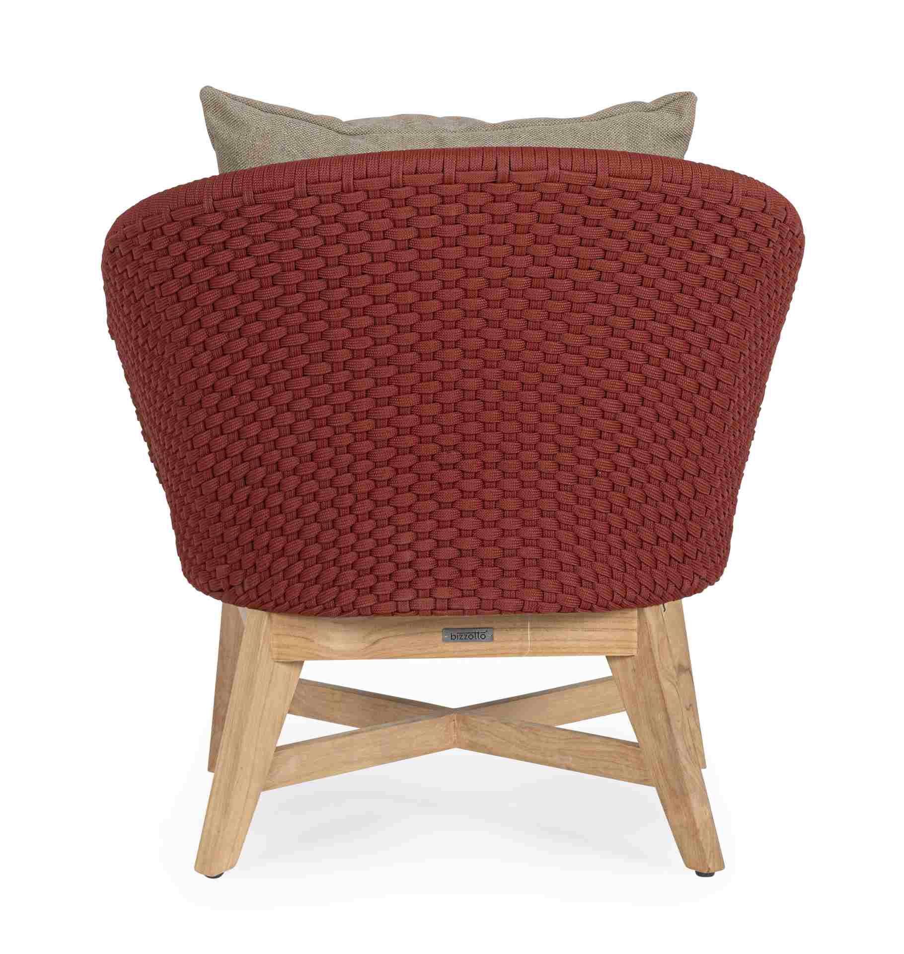 Der Gartensessel Coachella überzeugt mit seinem modernen Design. Gefertigt wurde er aus Olefin-Stoff, welcher einen roten Farbton besitzt. Das Gestell ist aus Teakholz und hat eine natürliche Farbe. Der Sessel verfügt über eine Sitzhöhe von 39 cm und ist 