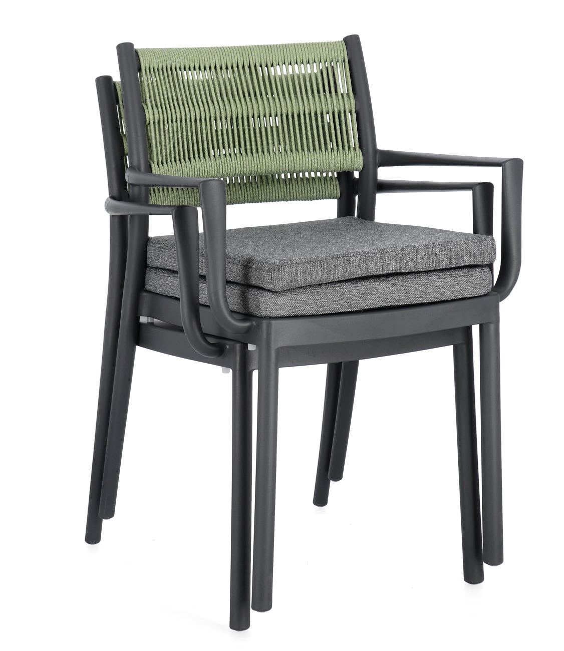 Gartenstuhl Alvin mit Armlehne, Anthrazit / Grün