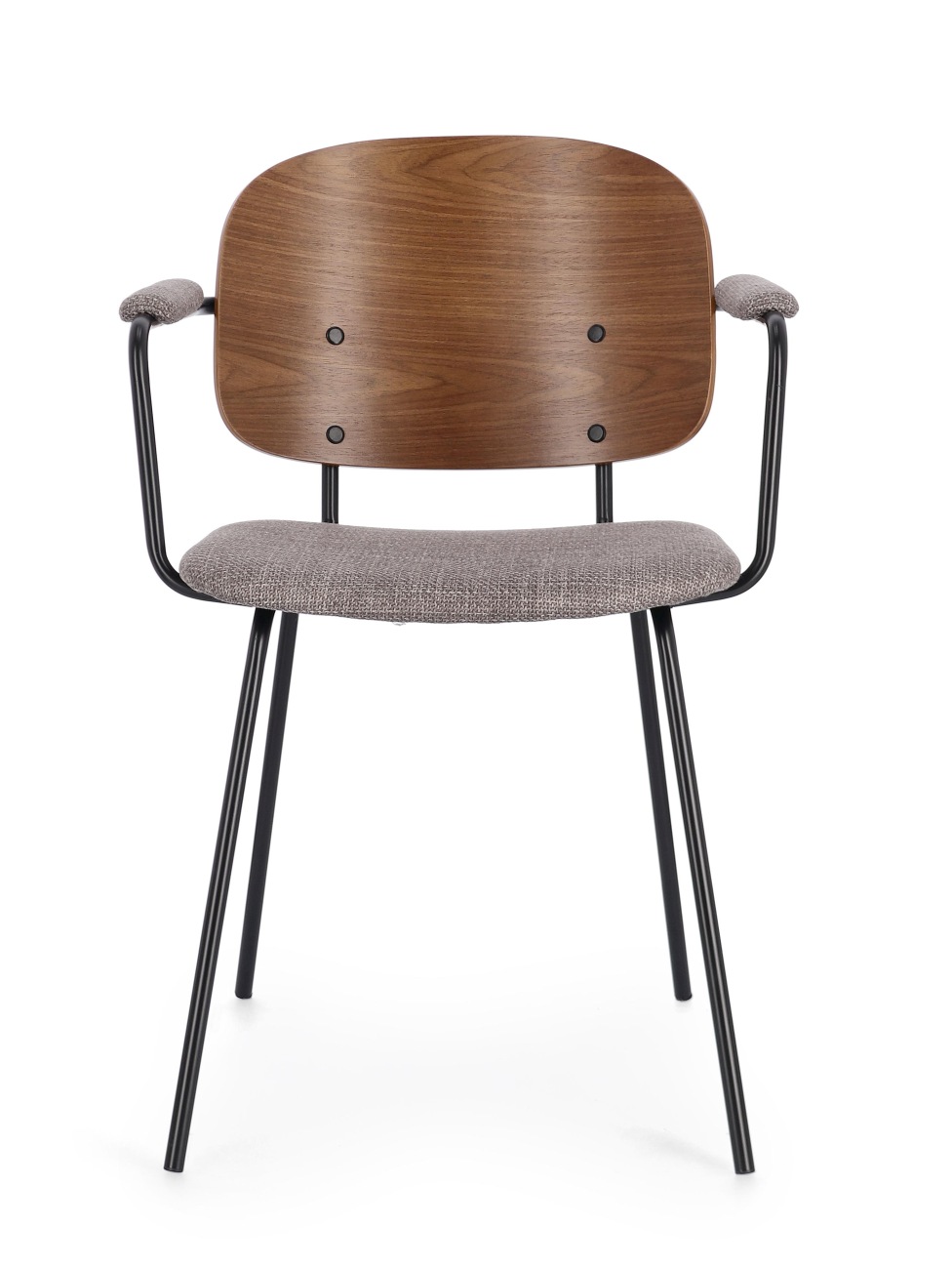 Der Esszimmerstuhl Sienna überzeugt mit seinem modernen Stil. Gefertigt wurde er aus Stoff, welcher einen grauen Farbton besitzt. Das Gestell ist aus Metall und hat eine schwarze Farbe. Der Stuhl besitzt eine Sitzhöhe von 48 cm.