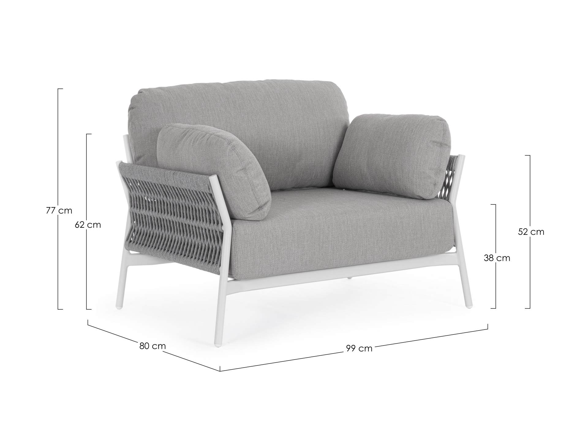 Der Gartensessel Pardis überzeugt mit seinem modernen Design. Gefertigt wurde er aus Olefin-Stoff, welcher einen grauen Farbton besitzt. Das Gestell ist aus Aluminium und hat eine weiße Farbe. Der Sessel verfügt über eine Sitzhöhe von 38 cm und ist für de