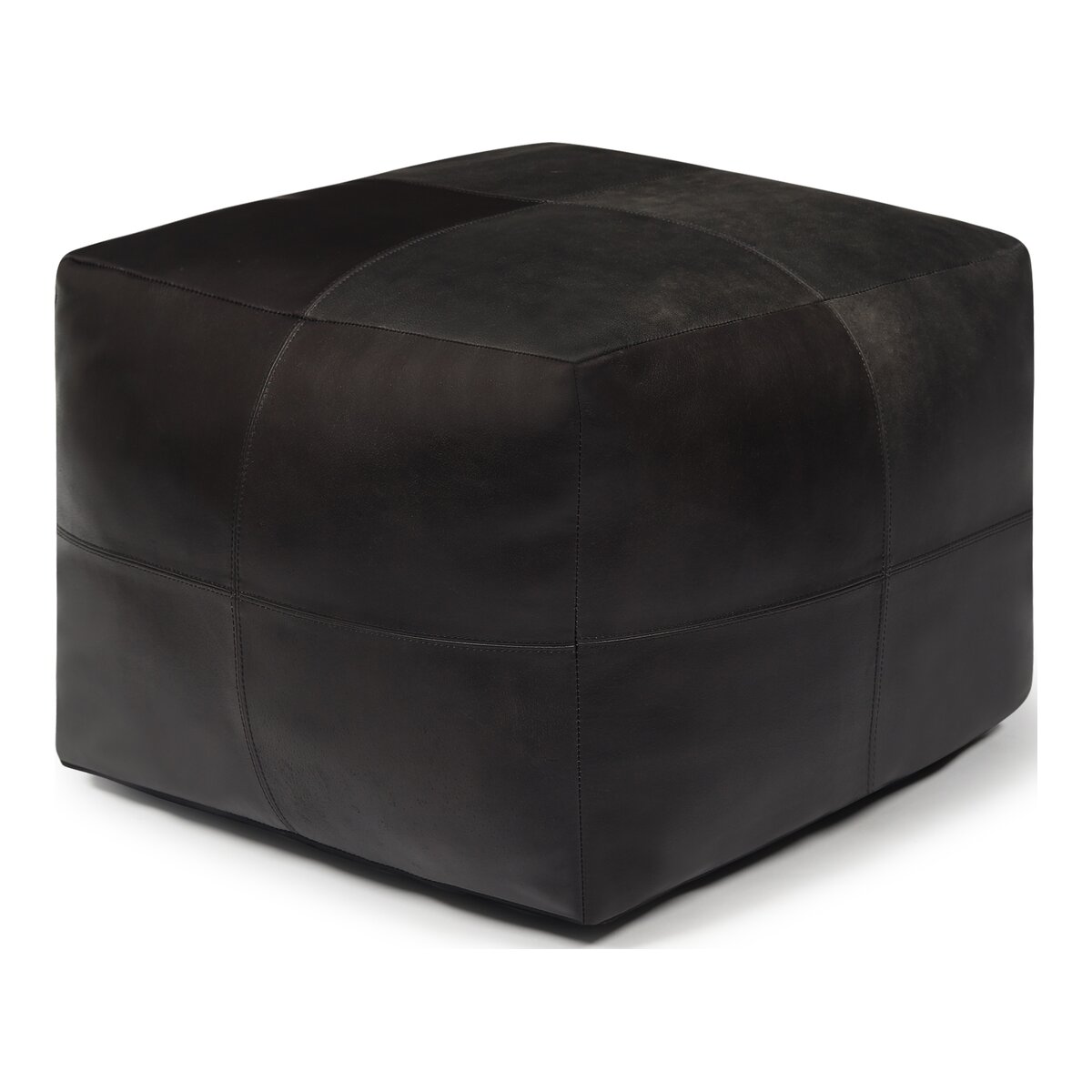 Pouf Anneta aus Leder 50x50 cm, Schwarz