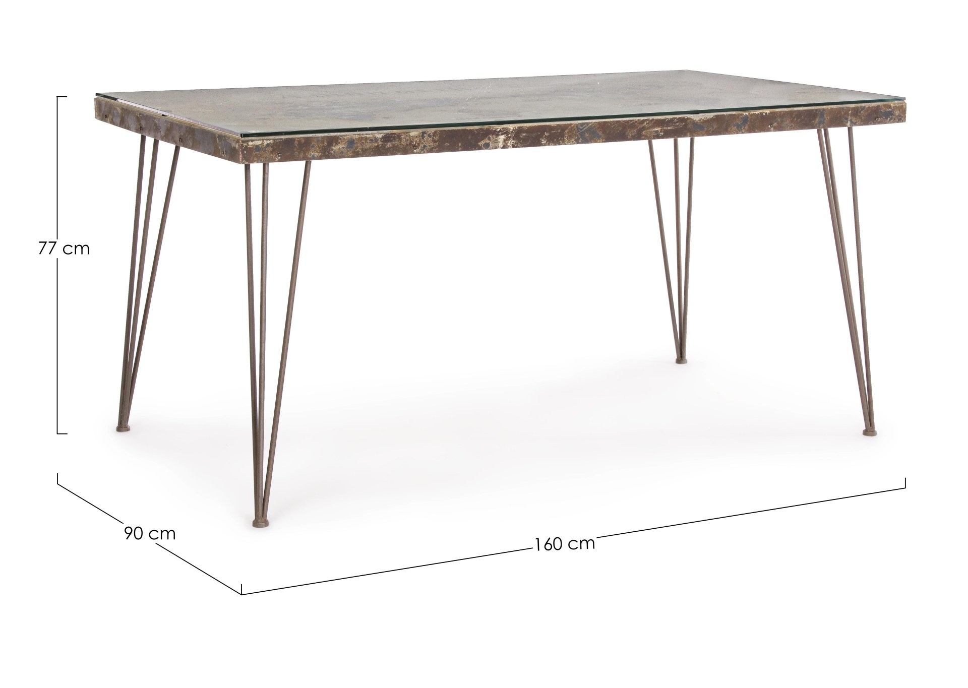 Der Esstisch Atlantide überzeugt mit seinem industriellem Design. Gefertigt wurde er aus MDF, welches einen bronze Farbton besitzt. Das Gestell des Tisches ist aus Metall und ist in einer bronze Farbe. Der Tisch besitzt eine Breite von 160 cm und verfügt 