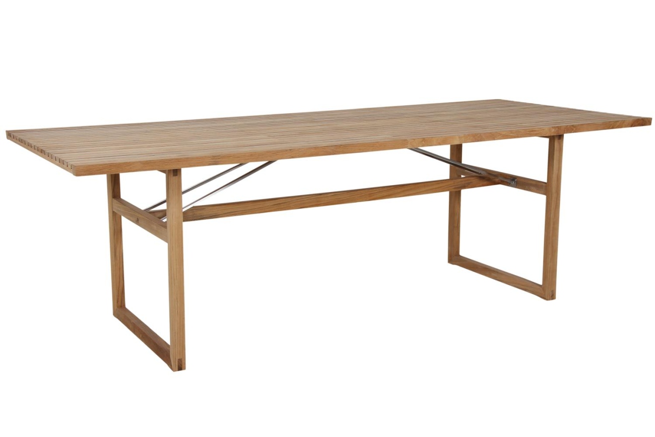 Der Gartenesstisch Vevi überzeugt mit seinem modernen Design. Gefertigt wurde die Tischplatte aus Teakholz, welche einen natürlichen Farbton besitzt. Das Gestell ist auch aus Teakholz und hat eine natürliche Farbe. Der Tisch besitzt eine Länge von 230 cm.