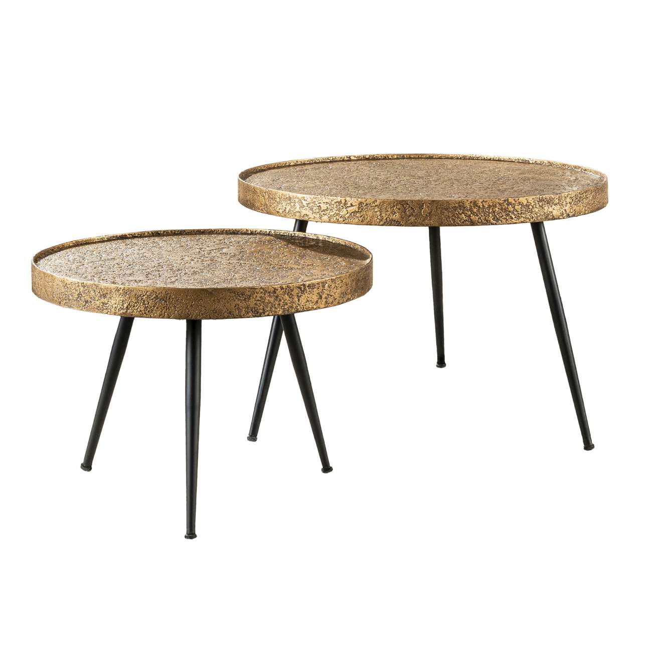 2er-Set Couchtisch Metonire - Metall Antike Bronze, erhöhter Rand