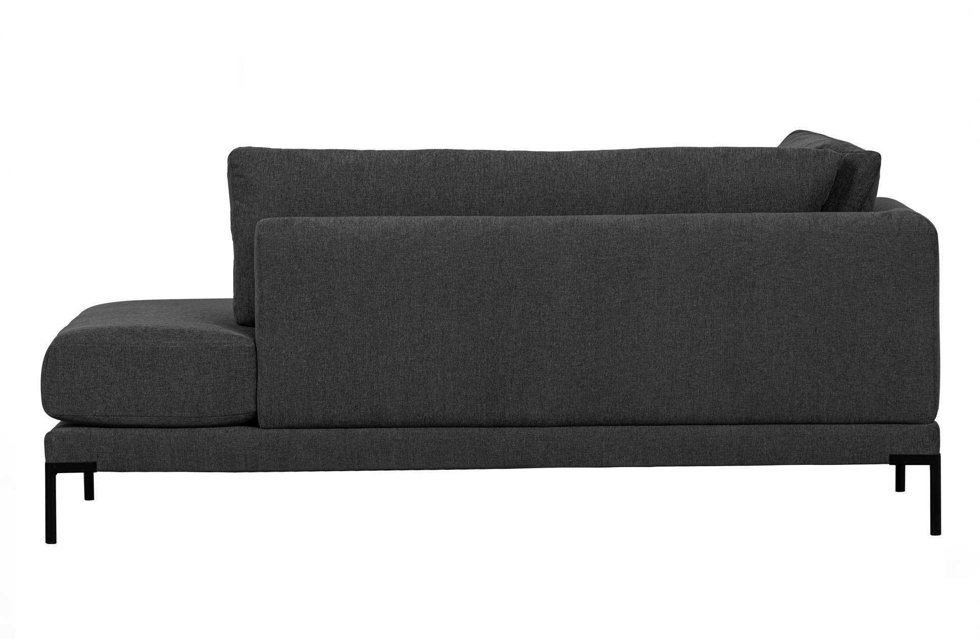 Das Modulsofa Couple Lounge überzeugt mit seinem modernen Design. Das Lounge Element mit der Ausführung Rechts wurde aus Melange Stoff gefertigt, welcher einen einen dunkelgrauen Farbton besitzen. Das Gestell ist aus Metall und hat eine schwarze Farbe. Da
