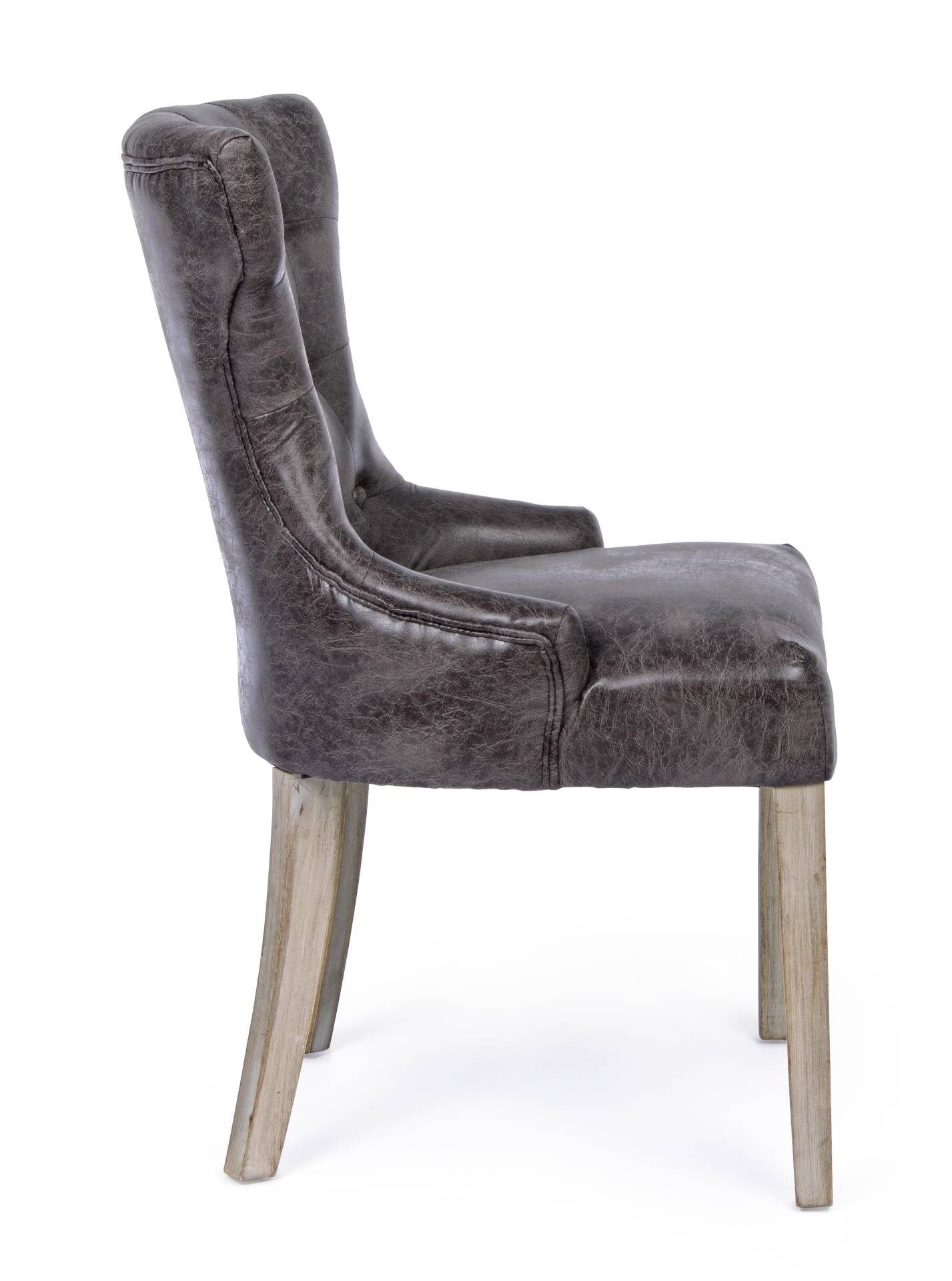 Der Esszimmerstuhl Azelia überzeugt mit seinem klassischem Design. Gefertigt wurde der Stuhl aus einem Kunststoff-Bezug, welcher einen braunen Farbton besitzt. Das Gestell ist aus Holz und ist natürlich gehalten. Die Sitzhöhe beträgt 51 cm.