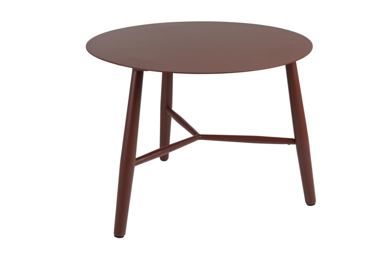 Der Gartenbeistelltisch Vannes überzeugt mit seinem modernen Design. Gefertigt wurde die Tischplatte aus Metall, welche einen roten Farbton besitzt. Das Gestell ist auch aus Metall und hat eine rote Farbe. Der Tisch besitzt einen Durchmesser von 60 cm.