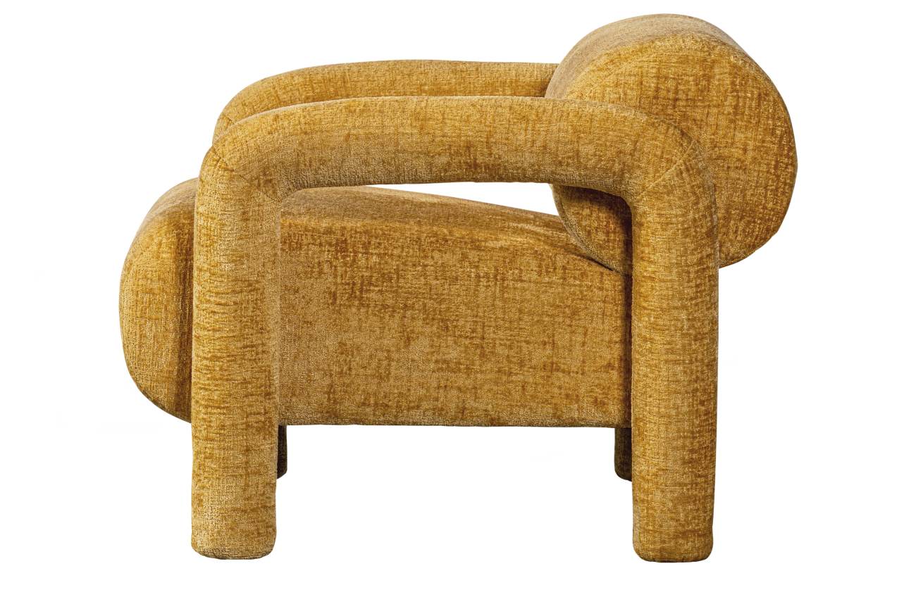 Der Sessel Lenny überzeugt mit seinem modernen Design. Gefertigt wurde er aus groben Stoff, welcher einen gelben Farbton besitzt. Das Gestell ist auch aus groben Samt und hat eine gelbe Farbe. Der Sessel besitzt eine Sitzhöhe von 43 cm.