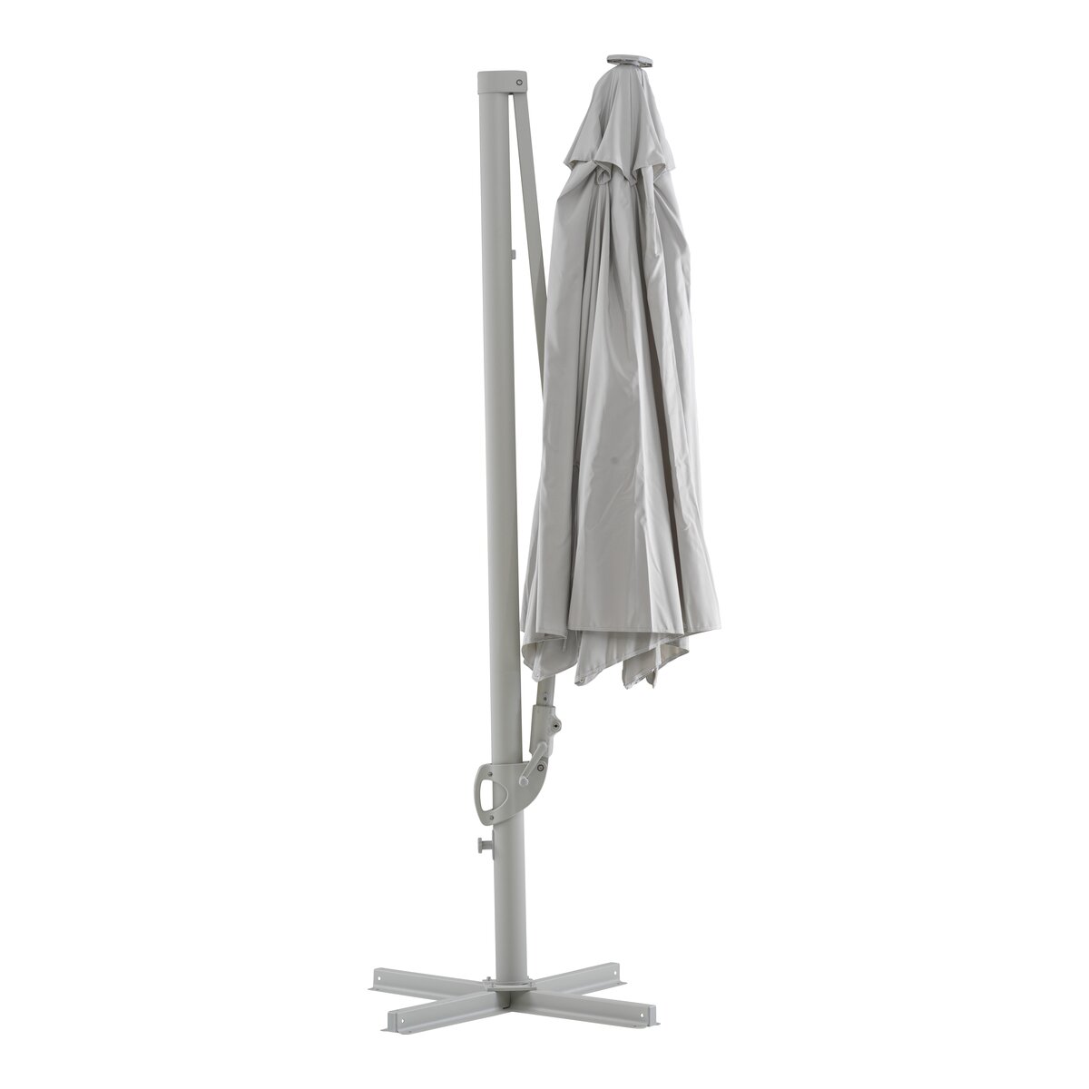 Ampelschirm Cilento - Aluminium, mit Beleuchtung, Ø 350 cm, Hellgrau/Khaki