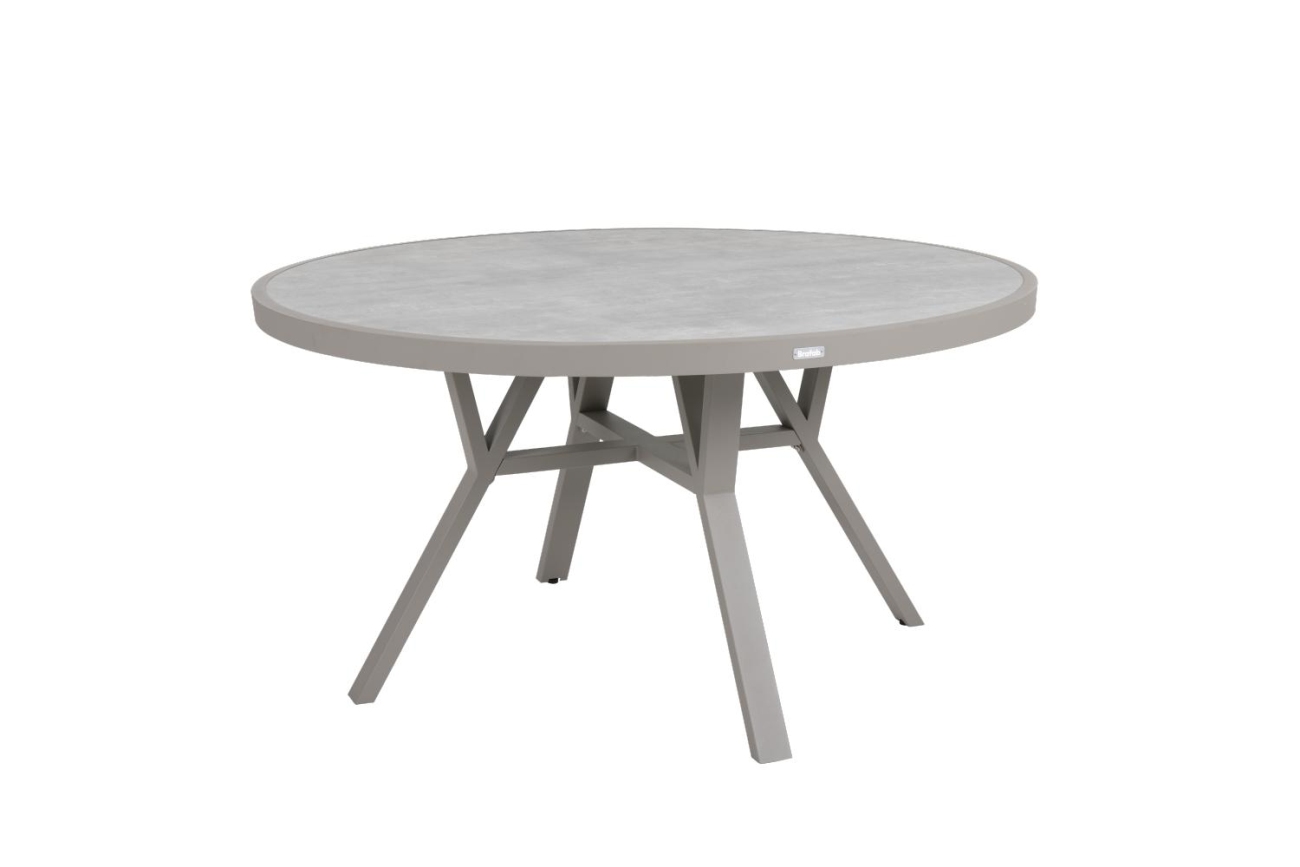 Der Gartenesstisch Samvaro überzeugt mit seinem modernen Design. Gefertigt wurde die Tischplatte aus Granit und hat einen hellgrauen Farbton. Das Gestell ist aus Metall und hat eine Kaki Farbe. Der Tisch besitzt eine Länge von 140 cm.