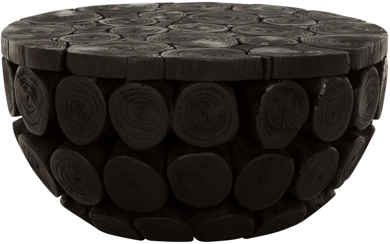 Der Couchtisch Cone überzeugt mit seinem modernen Design. Gefertigt wurde es aus recyceltem Teakholz, welches einen schwarzen Farbton besitzt. Der Couchtisch besitzt einen Durchmesser von 62 cm.