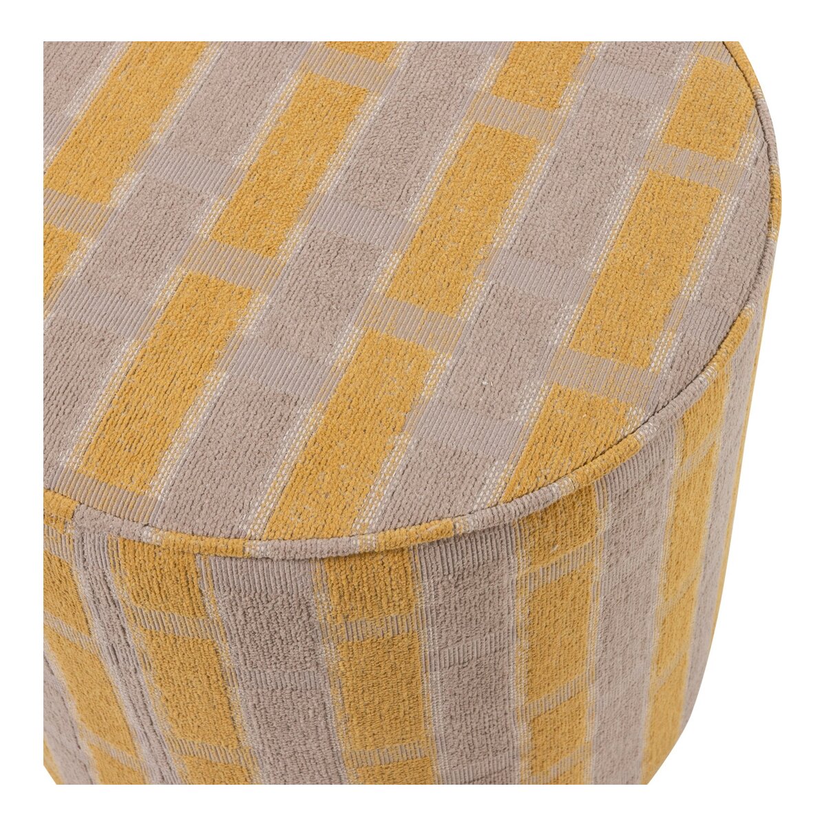 Polsterhocker Sarli - Chenille-Stoff Taupe / Gelb, Ø 46 cm