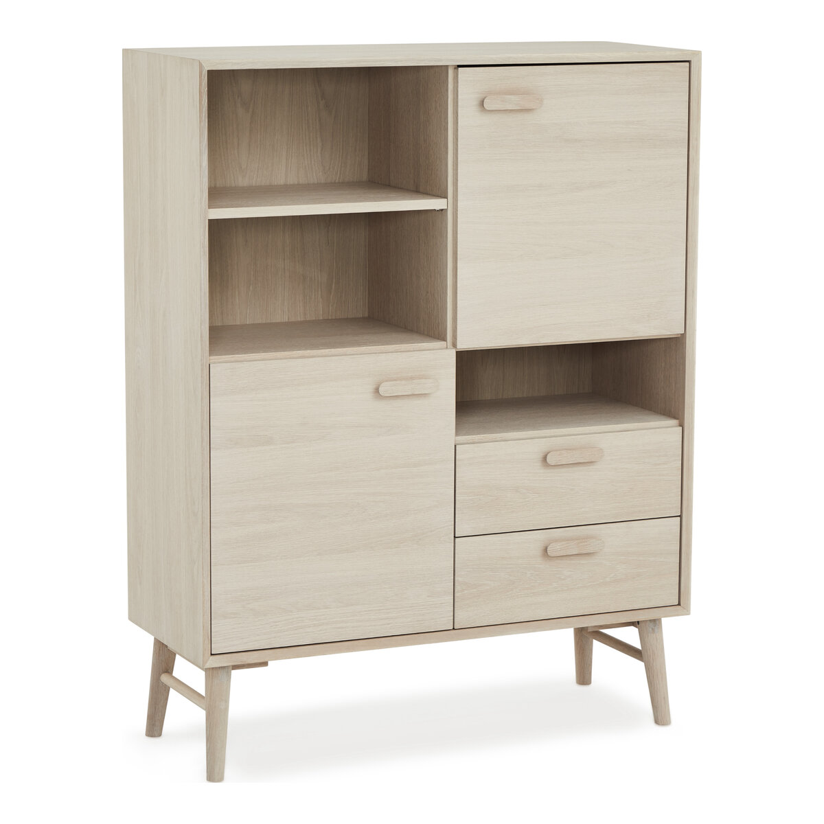 Highboard Otaro Eiche Whitewash - mit Türen, Schubladen Einlegeböden & Soft-Close