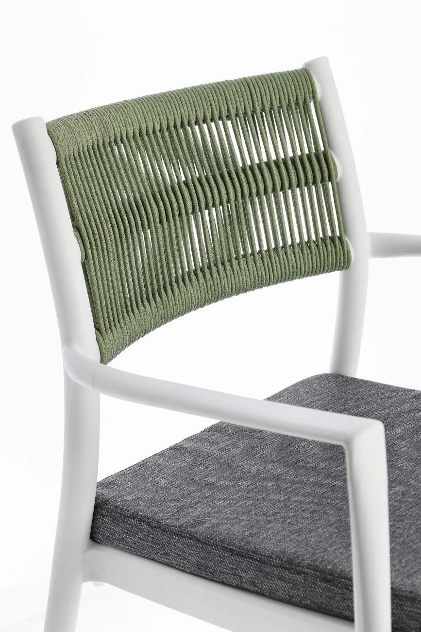 Gartenstuhl Alvin mit Armlehne, Weiß / Grün