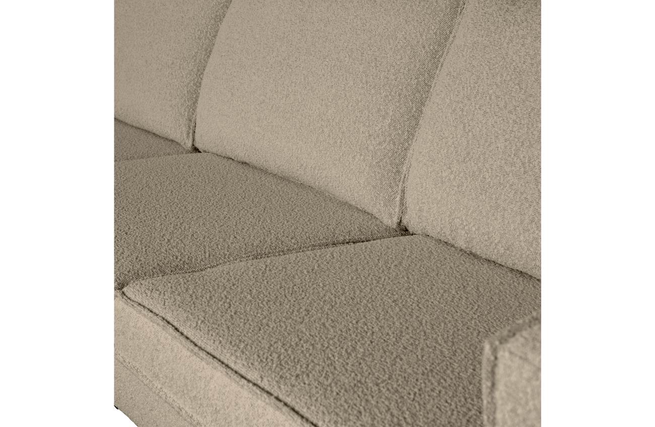 Das Sofa Rodeo überzeugt mit seinem modernen Stil. Gefertigt wurde es aus Boucle-Stoff, welcher einen Beigen Farbton besitzt. Das Gestell ist aus Metall und hat eine schwarze Farbe. Das Sofa besitzt eine Sitzhöhe von 45 cm.