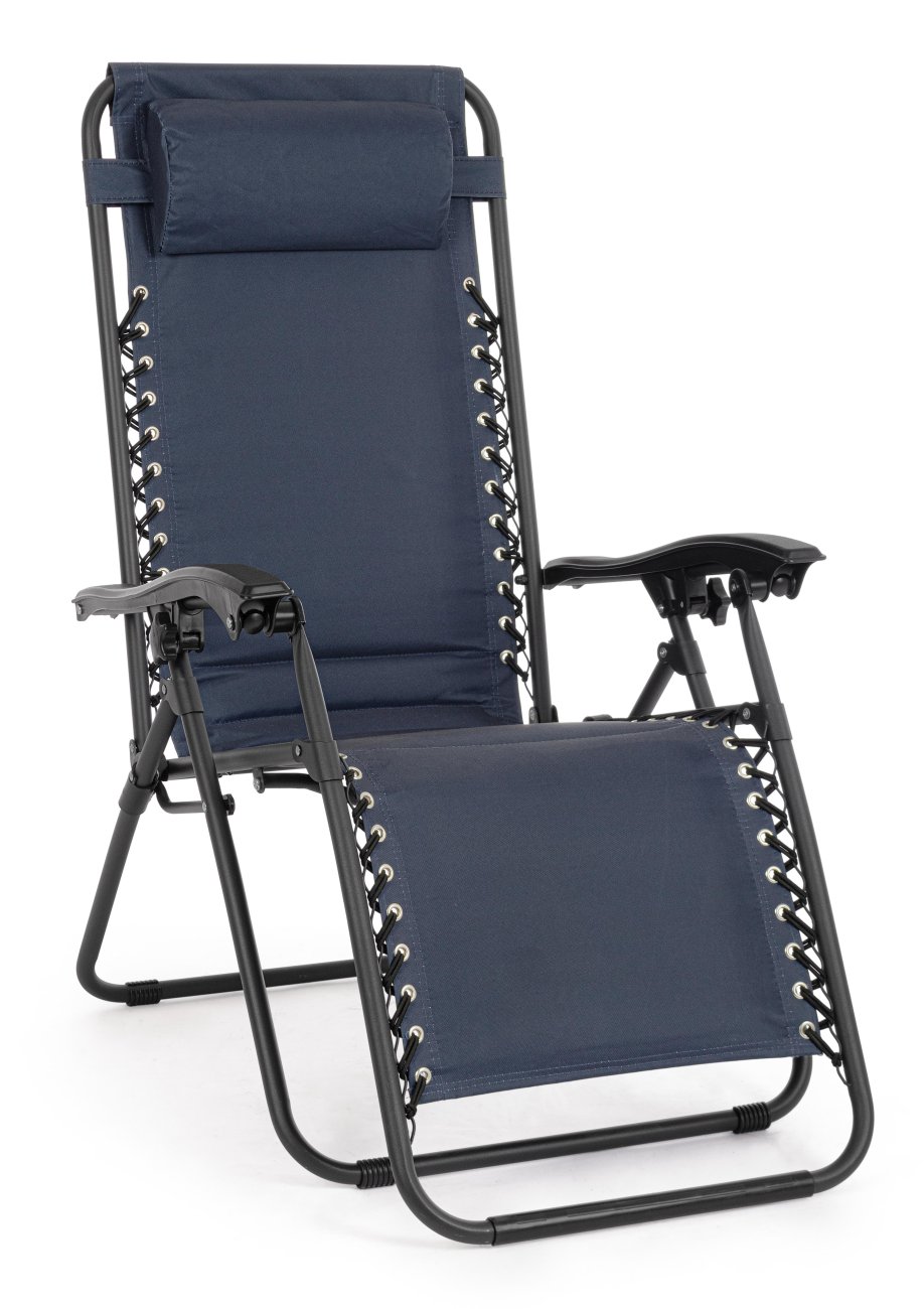 Der Loungesessel Wayne überzeugt mit seinem modernen Design. Gefertigt wurde er aus Textilene, welches einen blauen Farbton besitzt. Das Gestell ist aus Metall und hat eine schwarze Farbe. Der Sessel ist klappbar.