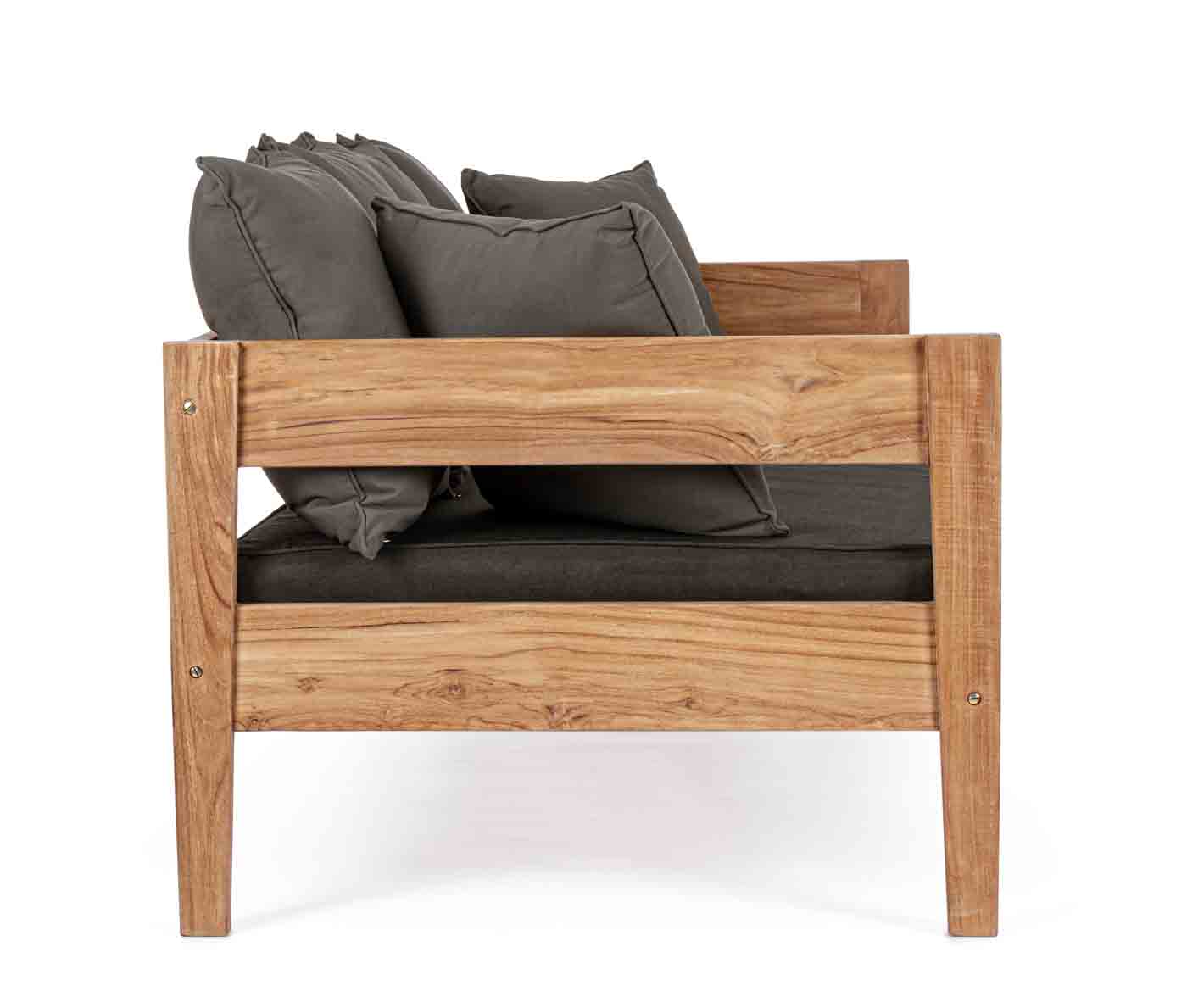 Das 2 Sitzer Sofa Namiba wird aus einem Gestell aus Teakholz gefertigt. Die Kissen sind abnehmbar und leicht zu reinigen