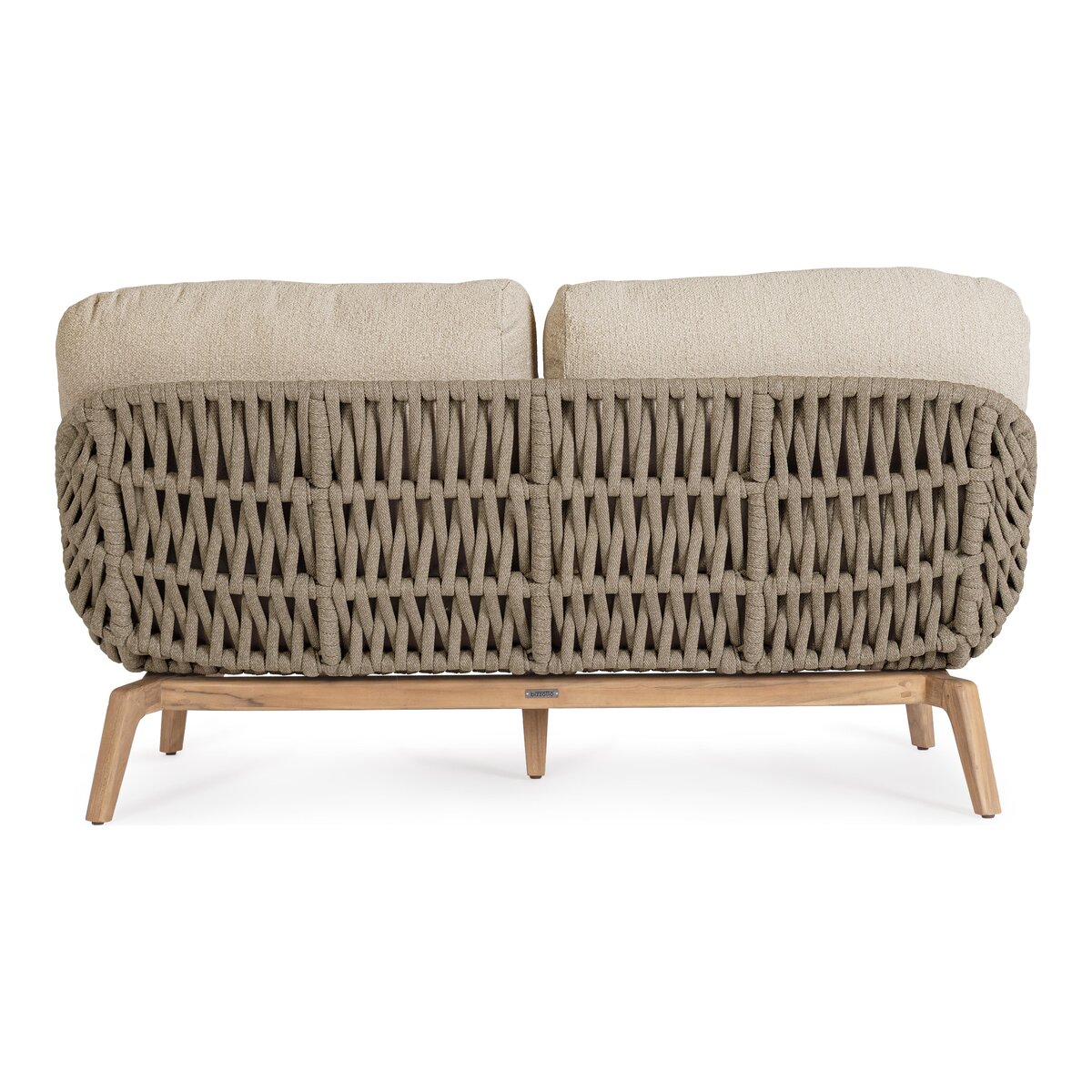 2-Sitzer Gartensofa Tamires - Teakholz Natur, Seilgeflecht Taupe, inkl. Kissen