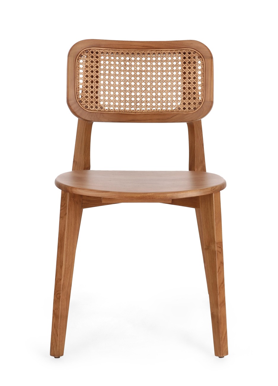 Der Esszimmerstuhl Abby überzeugt mit seinem modernen Stil. Gefertigt wurde er aus Teakholz, welcher einen natürlichen Farbton besitzt. Die Rückenlehne ist aus Rattan und hat eine natürliche Farbe. Der Stuhl besitzt eine Sitzhöhe von 46 cm.
