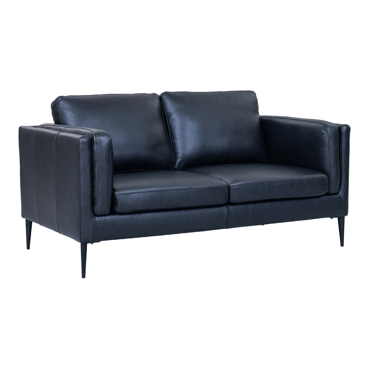 2-Sitzer Sofa Aicena Leder Schwarz - Komfortsofa mit Taschenfederkern & Metall-Gestell