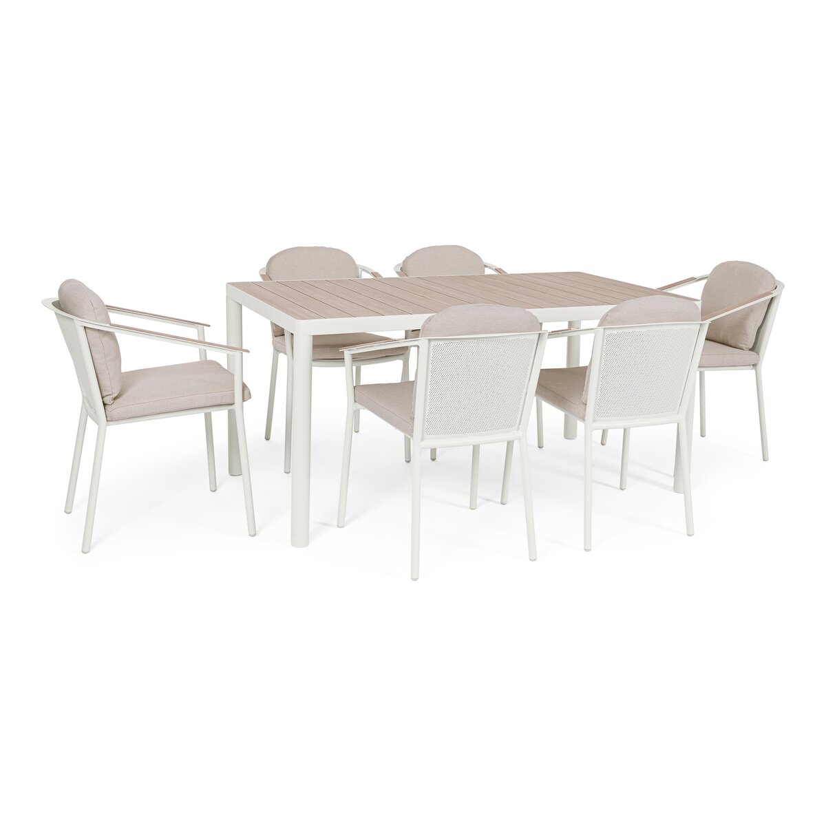7er Garten-Set Ulises - Aluminium Off-White & Olefin Naturbeige, inkl. Kissen