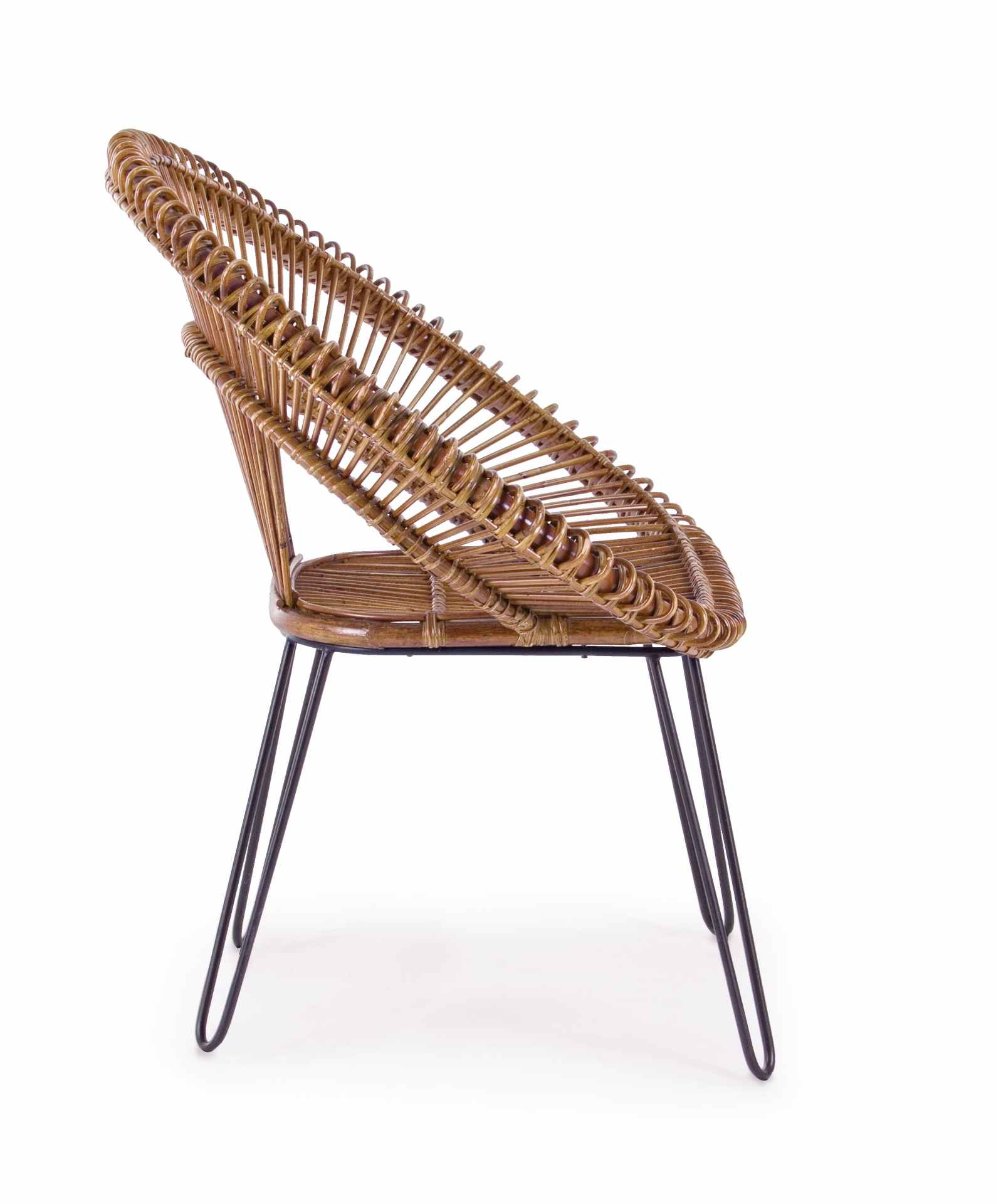 Der Sessel Esteban überzeugt mit seinem klassischen Design. Gefertigt wurde er aus Rattan, welches einen braunen Farbton besitzt. Das Gestell ist aus Metall und hat eine schwarze Farbe. Der Sessel besitzt eine Sitzhöhe von 45 cm. Die Breite beträgt 83 cm.