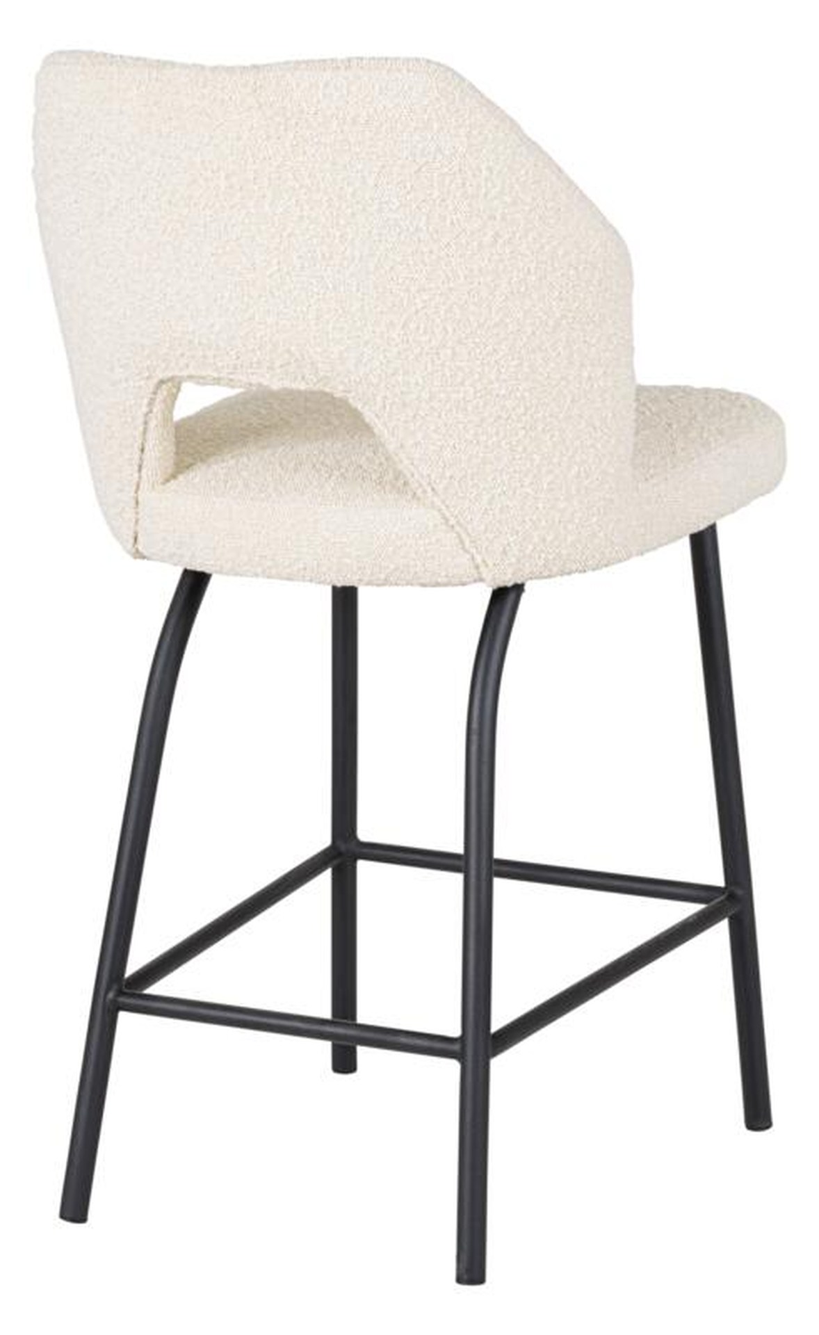 Der Barstuhl Bloom überzeugt mit seinem modernem aber auch schlichtem Design. Gefertigt wurde der Stuhl aus einem Boucle Stoff, welcher einen Natur Farbton besitzt. Das Gestell ist aus Metall und ist Schwarz.