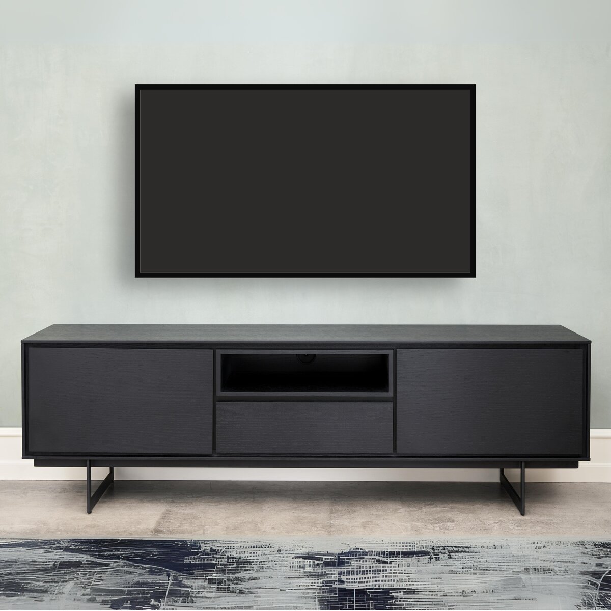 TV-Board Otoya Schwarz - 160 cm mit Soft-Close, offenem Fach & Stauraum