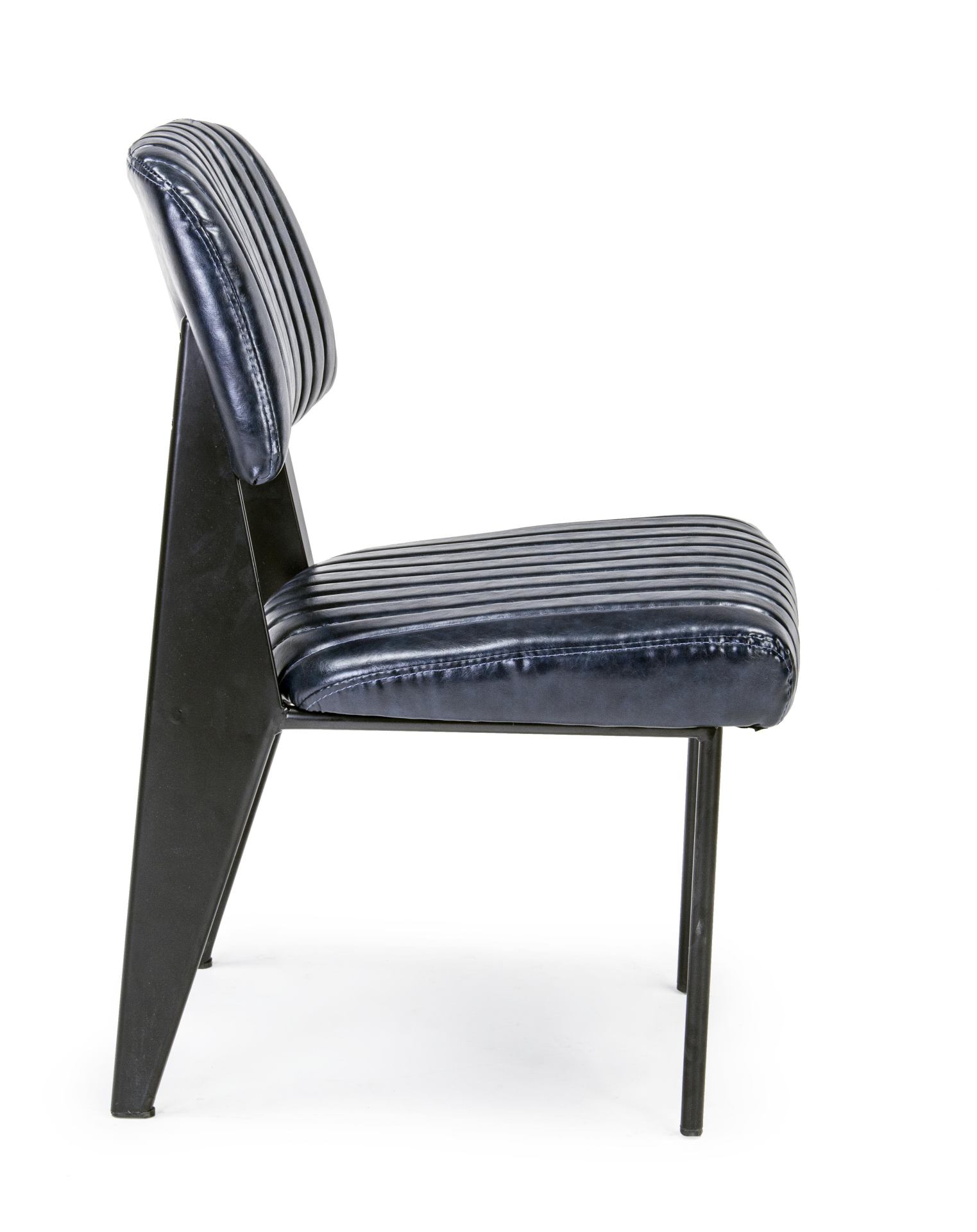 Der Stuhl Nelly überzeugt mit seinem industriellen Design. Gefertigt wurde der Stuhl aus Kunstleder, welches einen blauen Farbton besitzt. Das Gestell ist aus Stahl und ist schwarz. Die Sitzhöhe beträgt 45 cm.