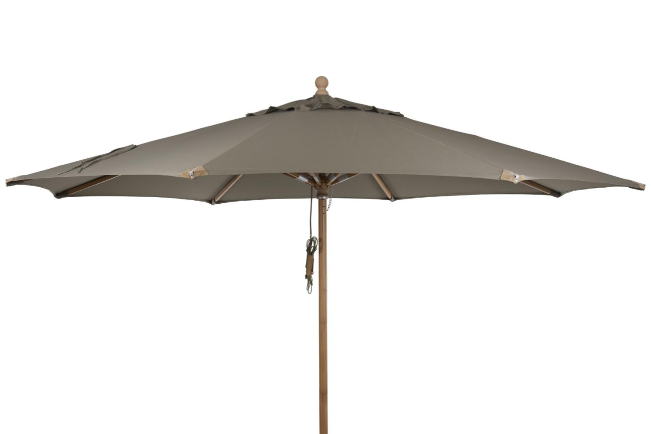 Der Sonnenschirm Paliano überzeugt mit seinem modernen Design. Gefertigt wurde er aus Kunstfasern, welcher einen Taupe Farbton besitzt. Das Gestell ist aus Buchenholz und hat eine natürliche Farbe. Der Schirm hat einen Durchmesser von 350 cm.
