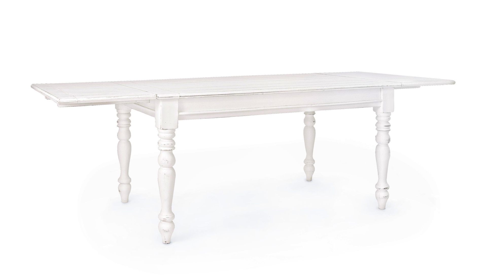 Der Esstisch Colette überzeugt mit seinem klassischem Design. Gefertigt wurde er aus Mangoholz, welches einen weißen Farbton besitzt. Das Gestell des Tisches ist auch aus MAngoholz. Der Tisch ist ausziehbar von einer Breite von 150 cm auf 240 cm.